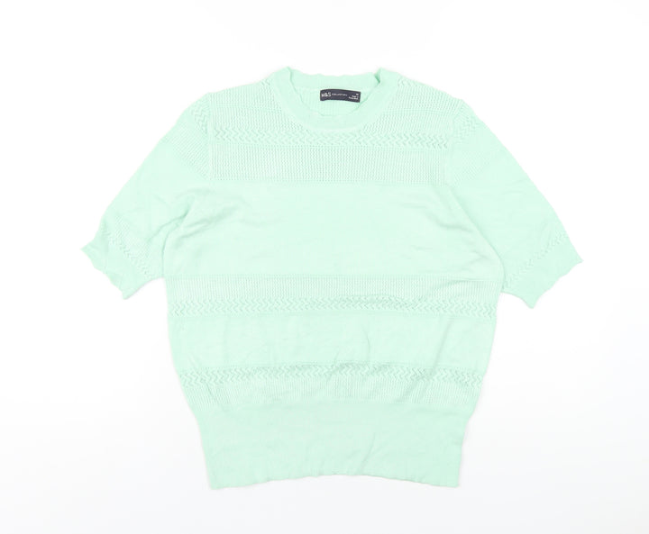 Marks and Spencer Womens Green Crew Neck Viscose Pullover Jumper Size 14