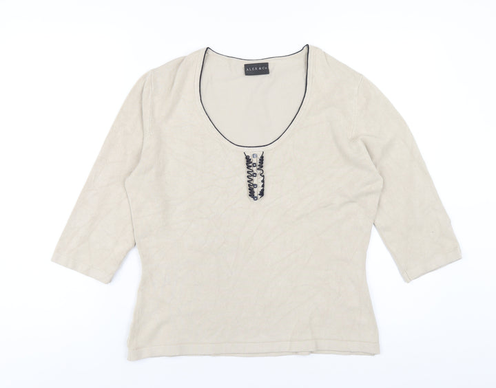 Alex & Co Womens Beige Scoop Neck Viscose Pullover Jumper Size 14