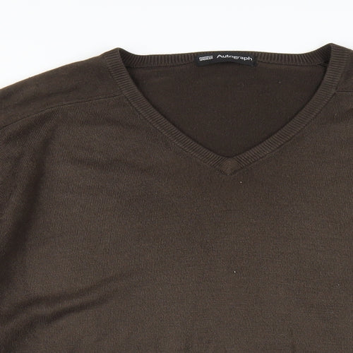 Autograph Mens Brown V-Neck Acrylic Pullover Jumper Size XL Long Sleeve