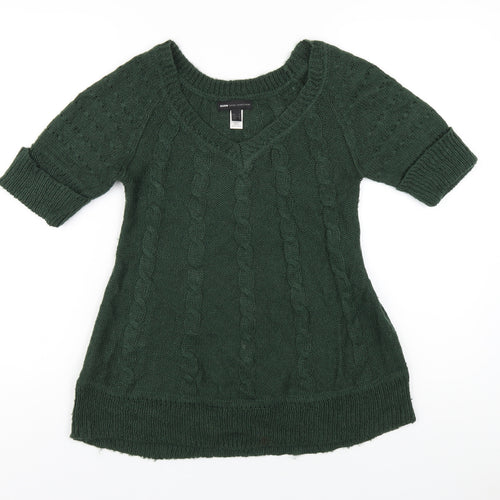 Mango Womens Green V-Neck Acrylic Pullover Jumper Size S