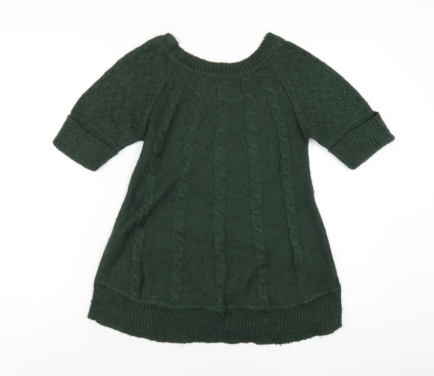 Mango Womens Green V-Neck Acrylic Pullover Jumper Size S