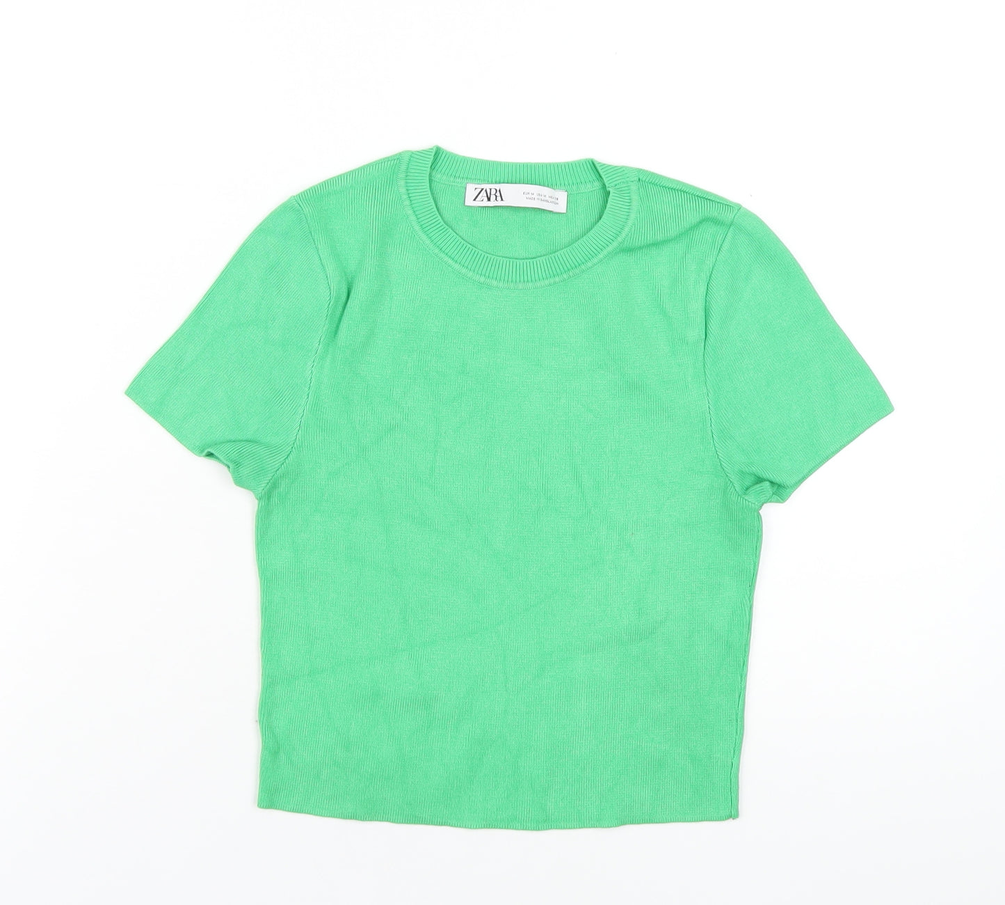 Zara Womens Green Viscose Basic T-Shirt Size M Crew Neck
