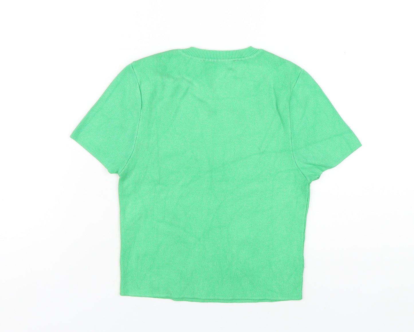 Zara Womens Green Viscose Basic T-Shirt Size M Crew Neck