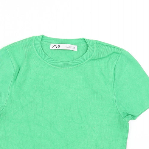 Zara Womens Green Viscose Basic T-Shirt Size M Crew Neck