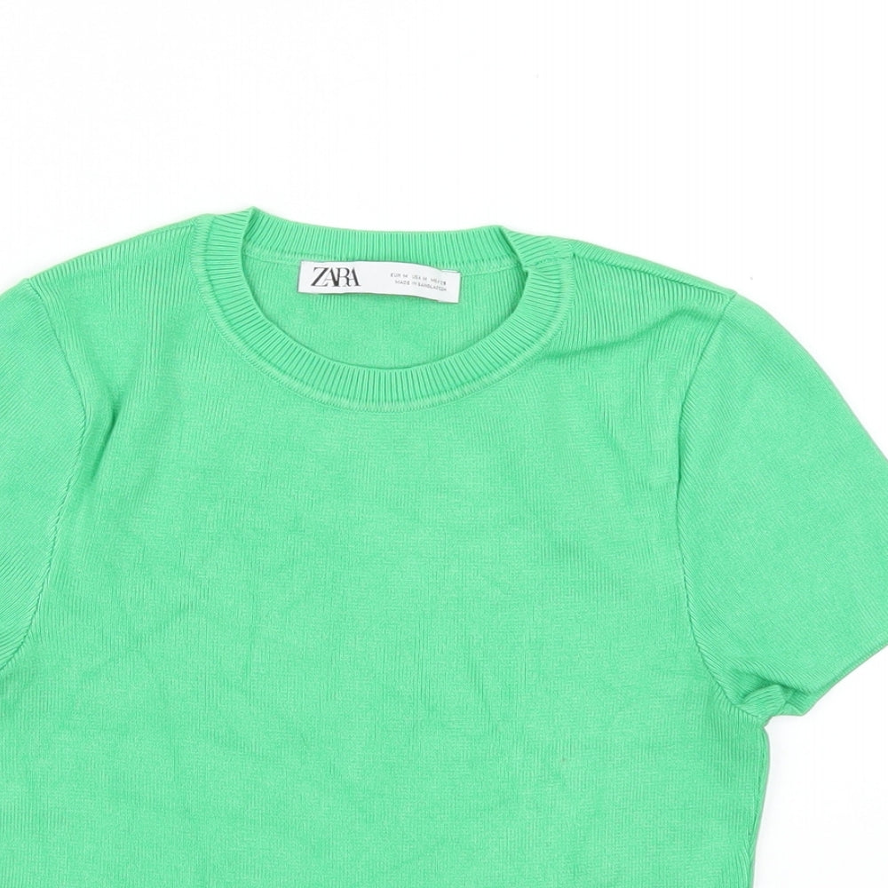Zara Womens Green Viscose Basic T-Shirt Size M Crew Neck