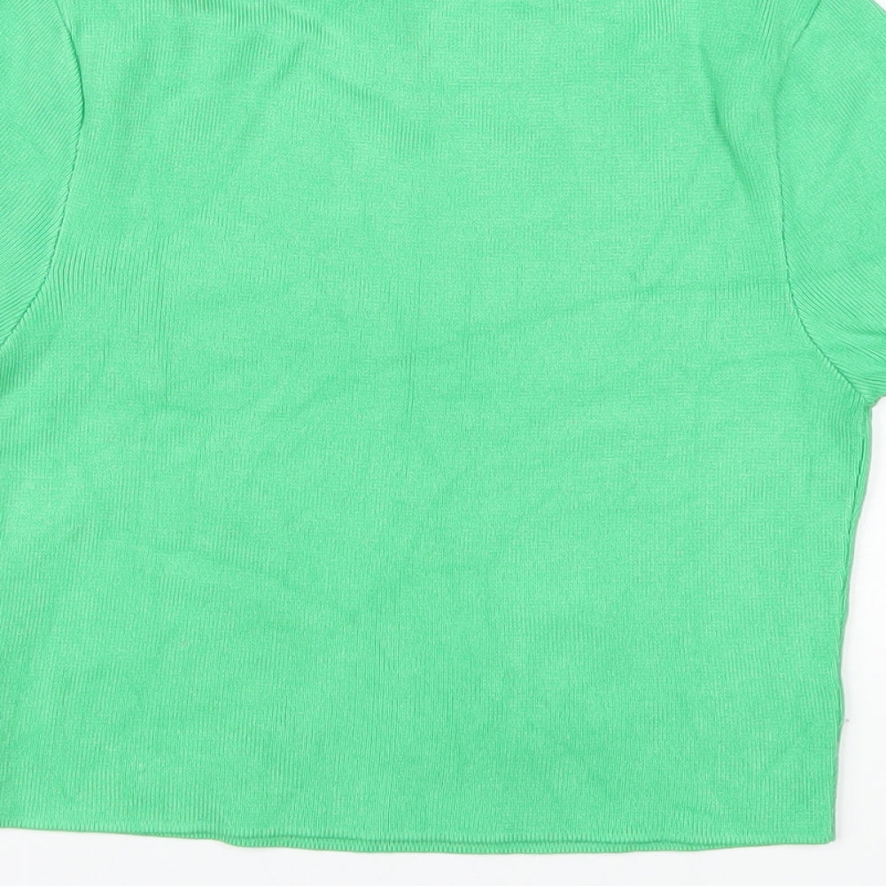 Zara Womens Green Viscose Basic T-Shirt Size M Crew Neck