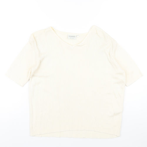 Canda Womens Ivory Cotton Basic T-Shirt Size XL V-Neck