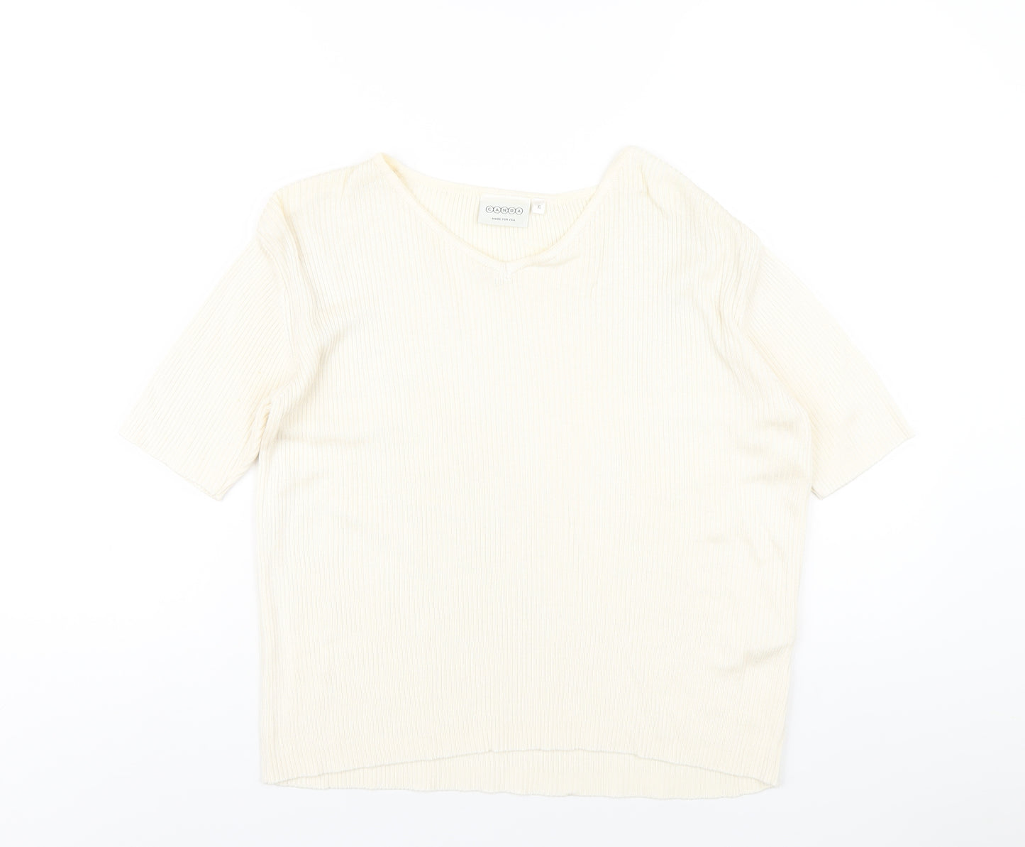 Canda Womens Ivory Cotton Basic T-Shirt Size XL V-Neck