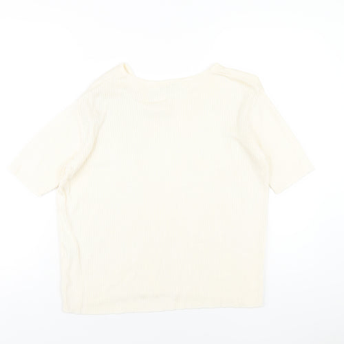Canda Womens Ivory Cotton Basic T-Shirt Size XL V-Neck