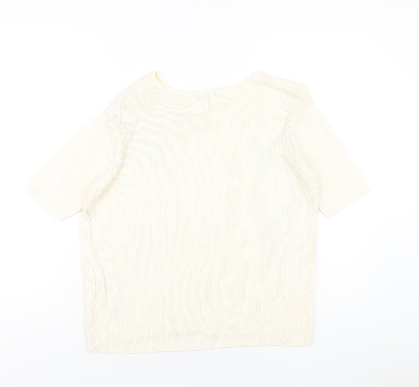 Canda Womens Ivory Cotton Basic T-Shirt Size XL V-Neck