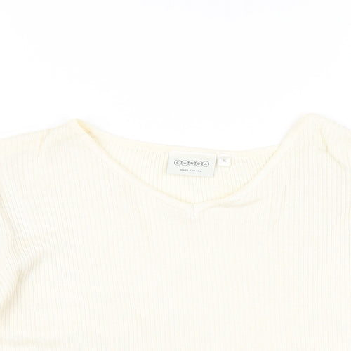 Canda Womens Ivory Cotton Basic T-Shirt Size XL V-Neck