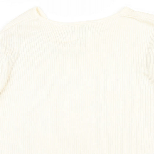 Canda Womens Ivory Cotton Basic T-Shirt Size XL V-Neck