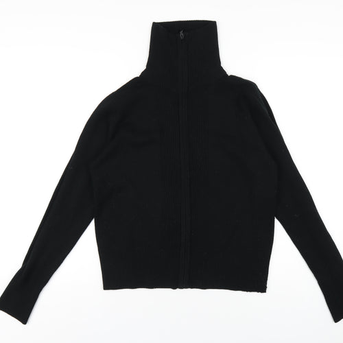 MK One Womens Black High Neck Acrylic Full Zip Jumper Size 16