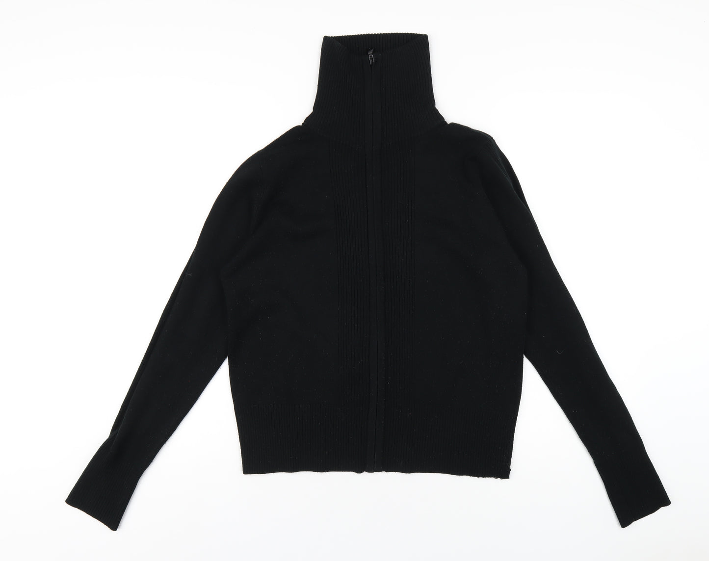 MK One Womens Black High Neck Acrylic Full Zip Jumper Size 16