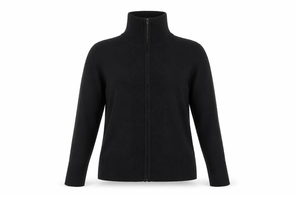MK One Womens Black High Neck Acrylic Full Zip Jumper Size 16