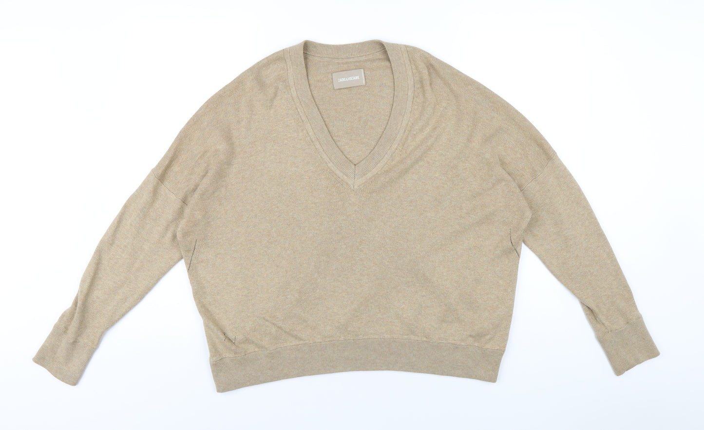 Zadig & Voltaire Womens Brown V-Neck Cotton Pullover Jumper Size S