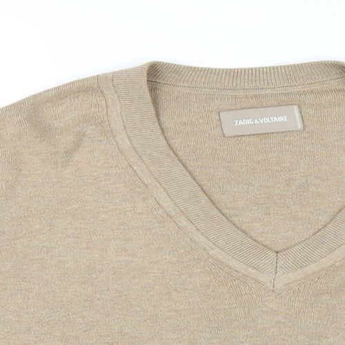 Zadig & Voltaire Womens Brown V-Neck Cotton Pullover Jumper Size S
