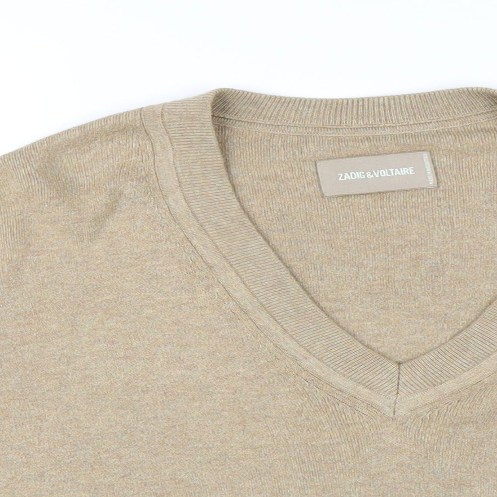 Zadig & Voltaire Womens Brown V-Neck Cotton Pullover Jumper Size S