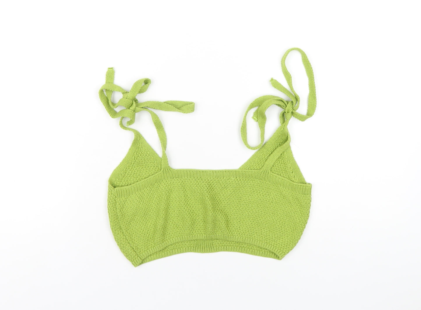 Pull&Bear Womens Green Cotton Cropped T-Shirt Size M V-Neck