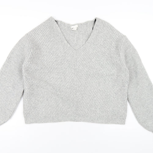 H&M Womens Grey V-Neck Acrylic Pullover Jumper Size XS