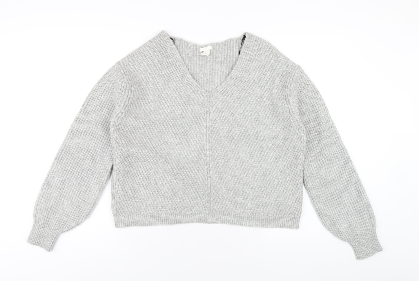 H&M Womens Grey V-Neck Acrylic Pullover Jumper Size XS