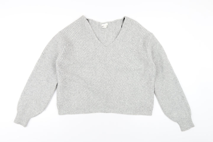 H&M Womens Grey V-Neck Acrylic Pullover Jumper Size XS