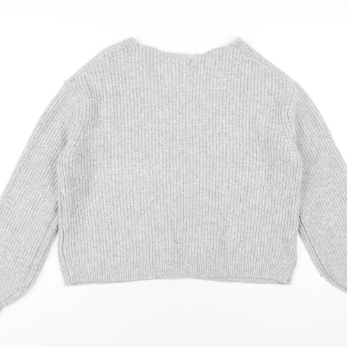 H&M Womens Grey V-Neck Acrylic Pullover Jumper Size XS