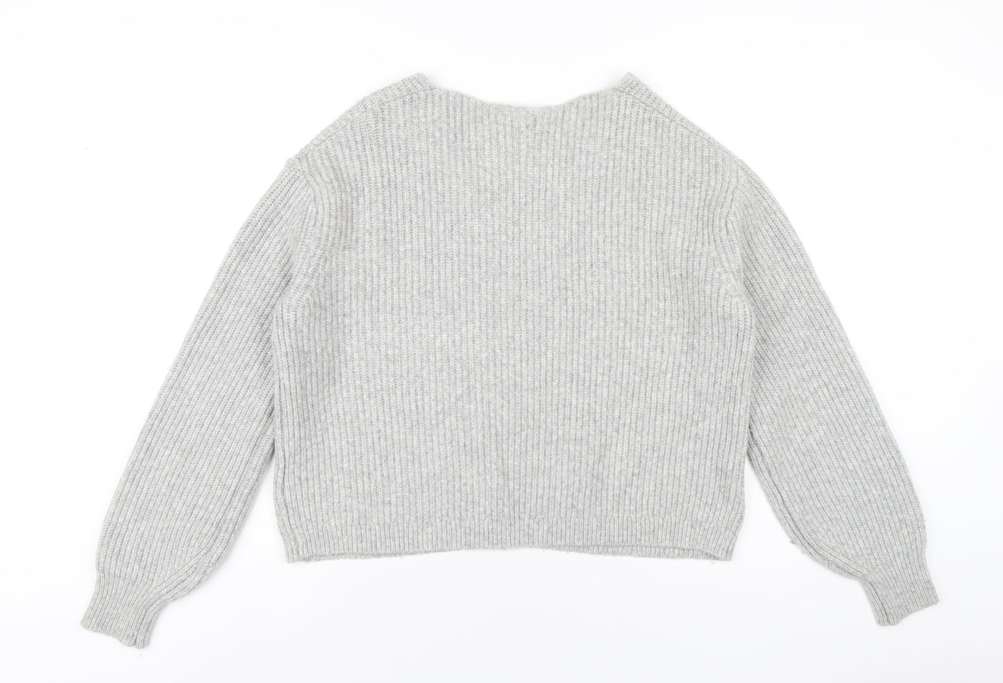 H&M Womens Grey V-Neck Acrylic Pullover Jumper Size XS
