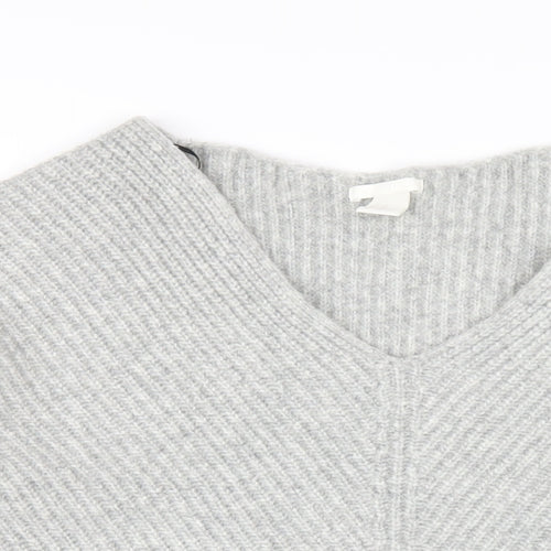H&M Womens Grey V-Neck Acrylic Pullover Jumper Size XS