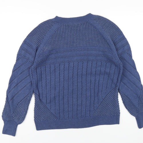 Marks and Spencer Womens Blue V-Neck Cotton Pullover Jumper Size M