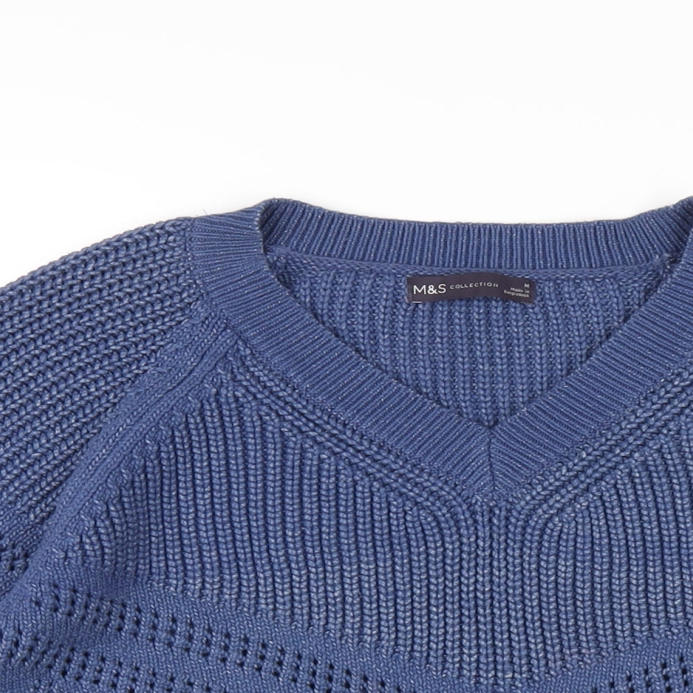 Marks and Spencer Womens Blue V-Neck Cotton Pullover Jumper Size M