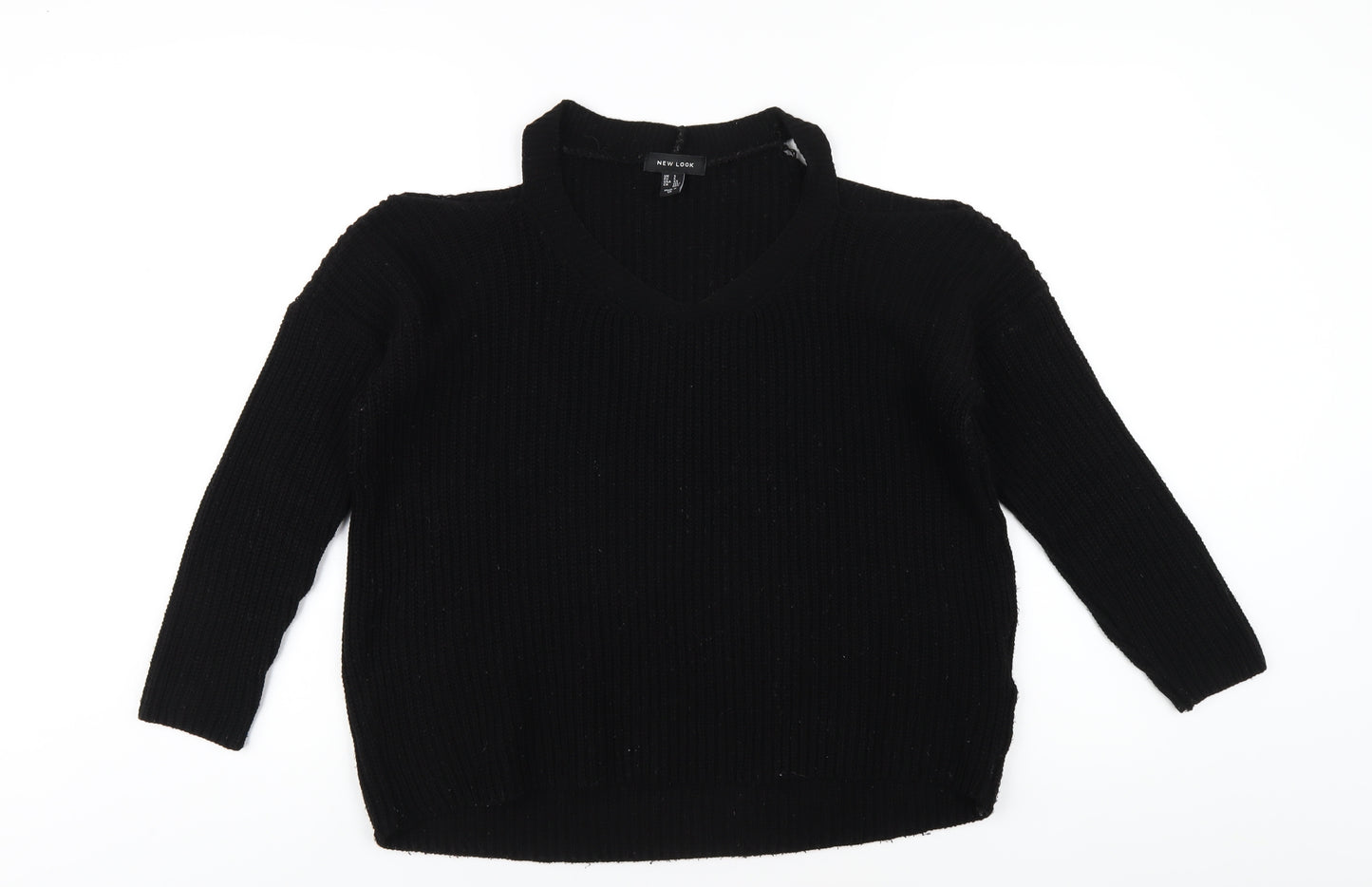 New Look Womens Black Round Neck Acrylic Pullover Jumper Size S - cold Shoulder