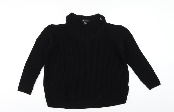 New Look Womens Black Round Neck Acrylic Pullover Jumper Size S - cold Shoulder