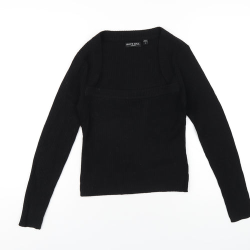 Brave Soul Womens Black Square Neck Acrylic Pullover Jumper Size S