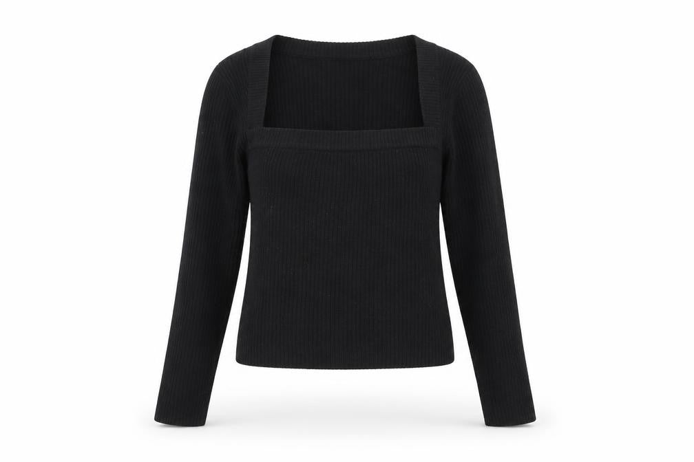 Front view of Brave Soul women’s black square neck acrylic jumper, size S