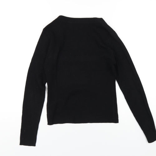 Brave Soul Womens Black Square Neck Acrylic Pullover Jumper Size S