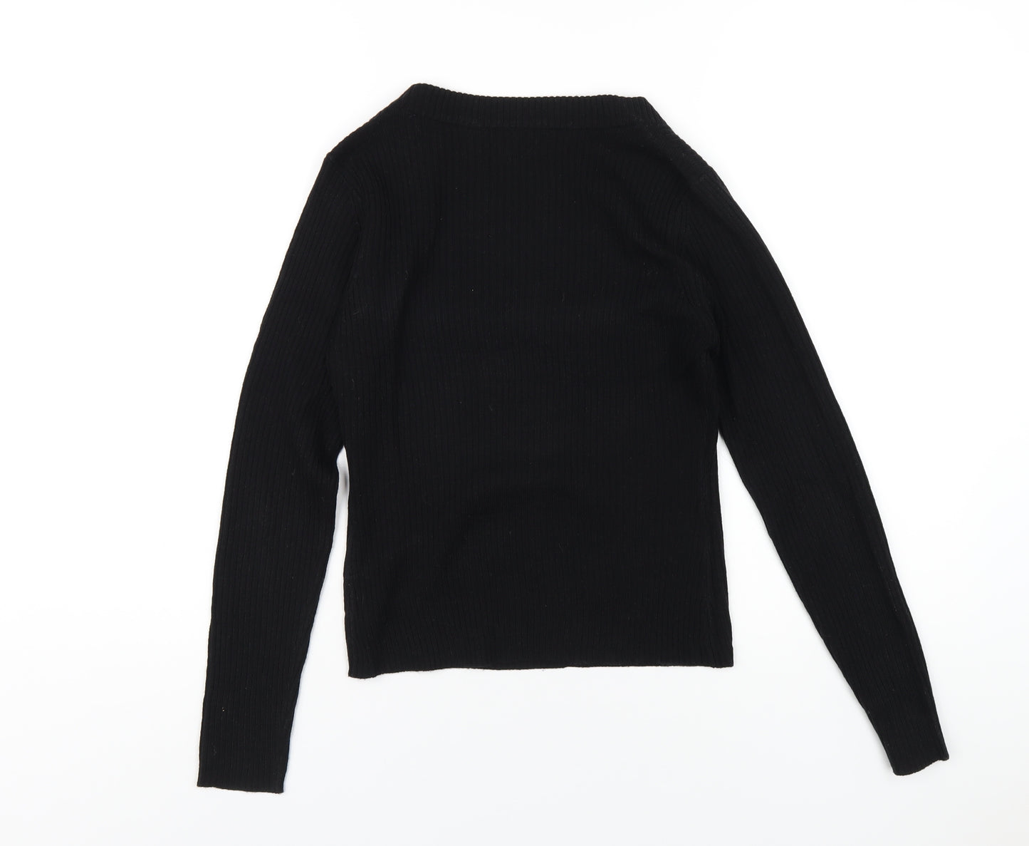 Brave Soul Womens Black Square Neck Acrylic Pullover Jumper Size S