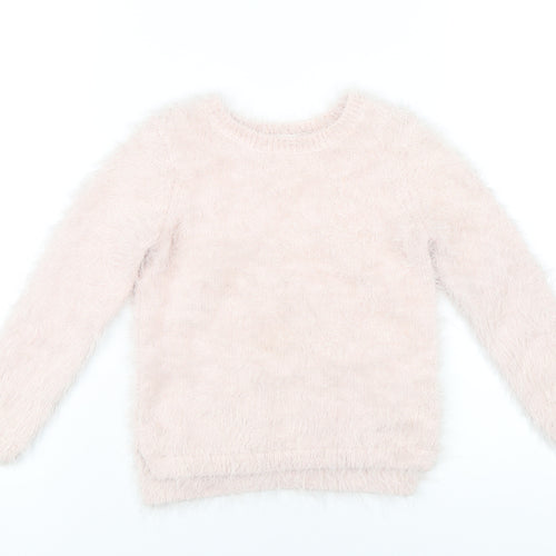 H&M Girls Pink Crew Neck Polyamide Pullover Jumper Size 5-6 Years Pullover