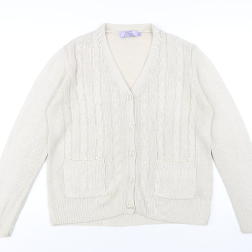 EWM Womens Beige V-Neck Acrylic Cardigan Jumper Size 14