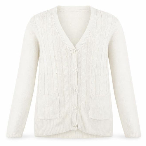 EWM Womens Beige V-Neck Acrylic Cardigan Jumper Size 14