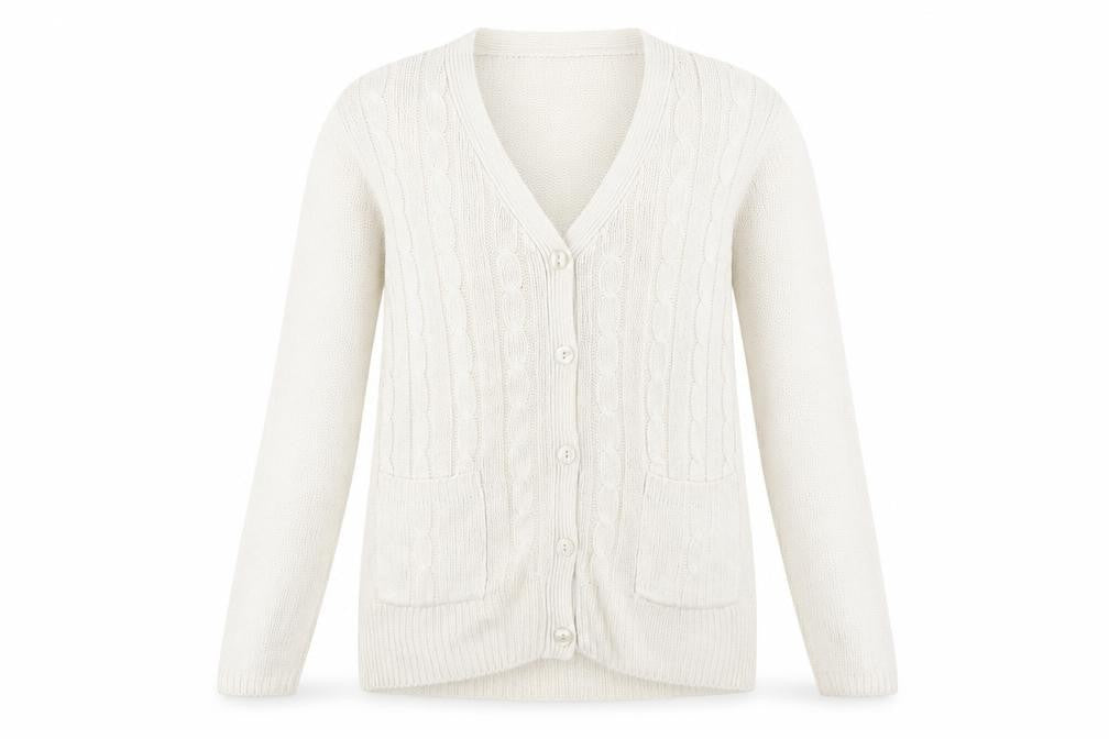 EWM Womens Beige V-Neck Acrylic Cardigan Jumper Size 14
