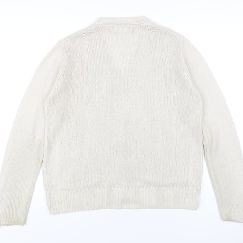EWM Womens Beige V-Neck Acrylic Cardigan Jumper Size 14