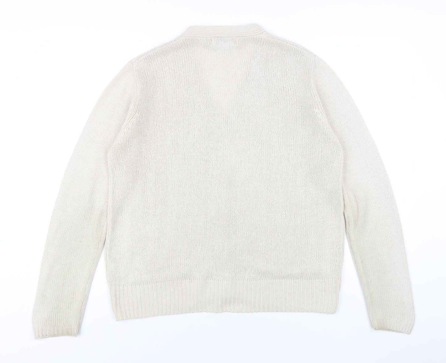 EWM Womens Beige V-Neck Acrylic Cardigan Jumper Size 14