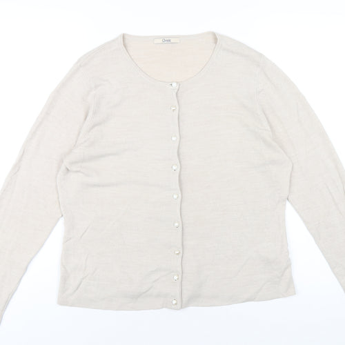 Classic Womens Beige Round Neck Acrylic Cardigan Jumper Size 16