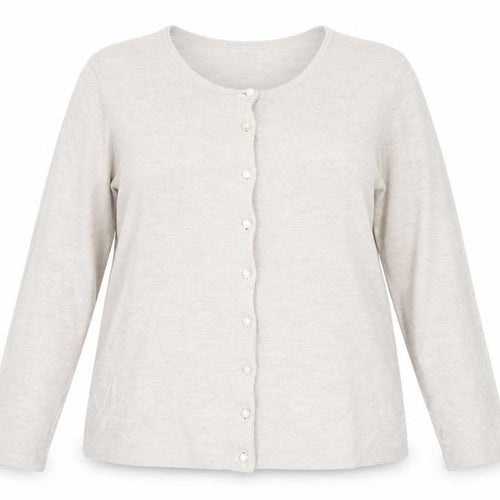 Classic Womens Beige Round Neck Acrylic Cardigan Jumper Size 16
