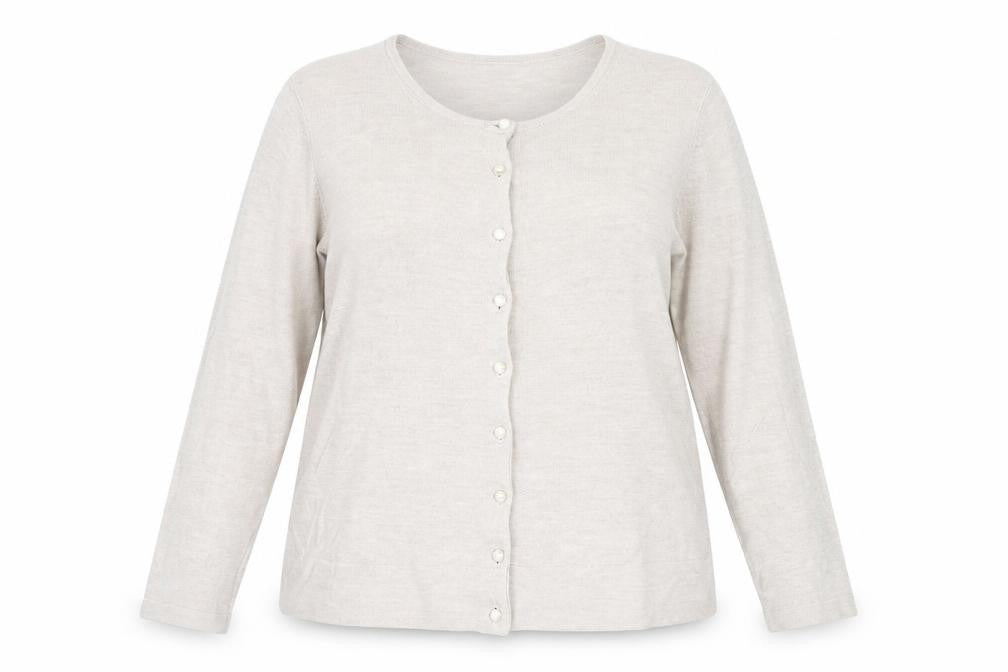 Classic Womens Beige Round Neck Acrylic Cardigan Jumper Size 16