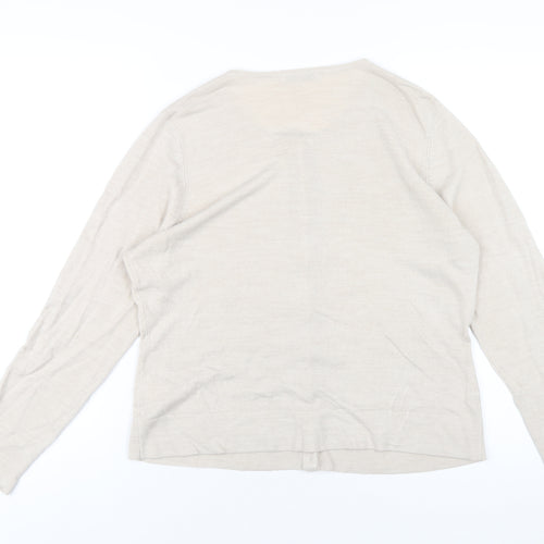 Classic Womens Beige Round Neck Acrylic Cardigan Jumper Size 16