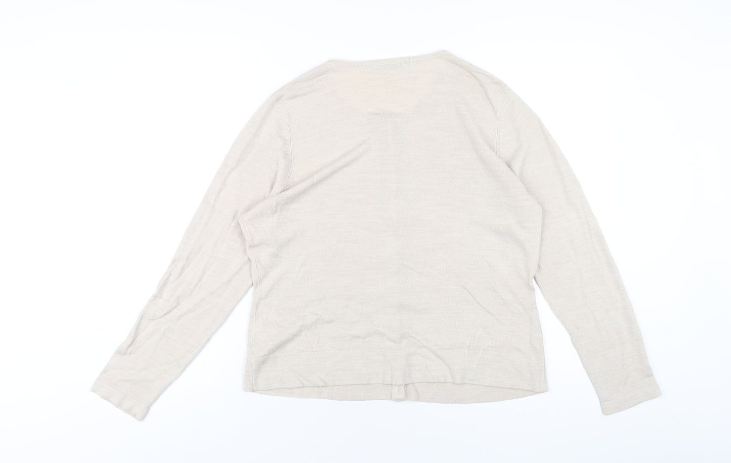 Classic Womens Beige Round Neck Acrylic Cardigan Jumper Size 16