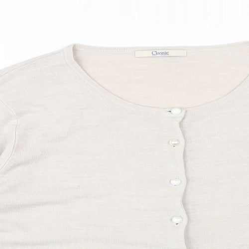 Classic Womens Beige Round Neck Acrylic Cardigan Jumper Size 16