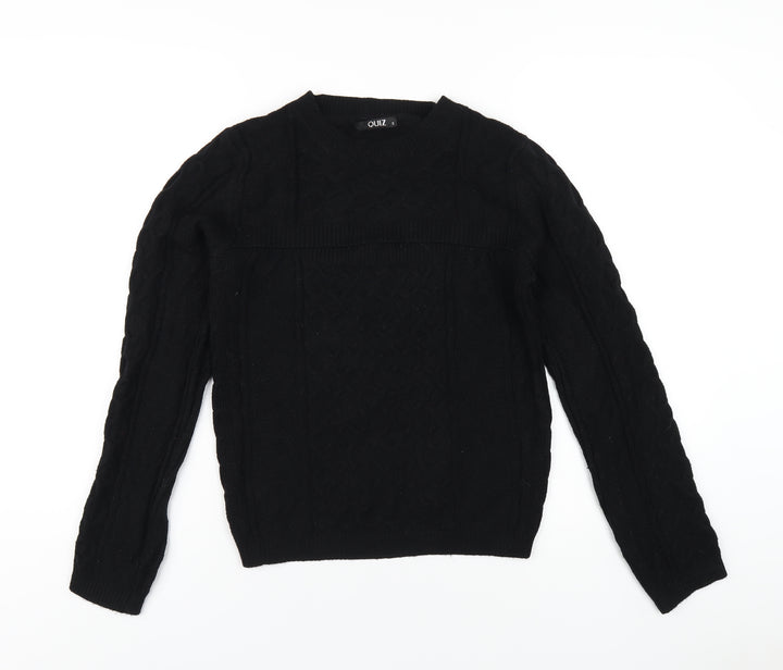 Quiz Womens Black Crew Neck Viscose Pullover Jumper Size S